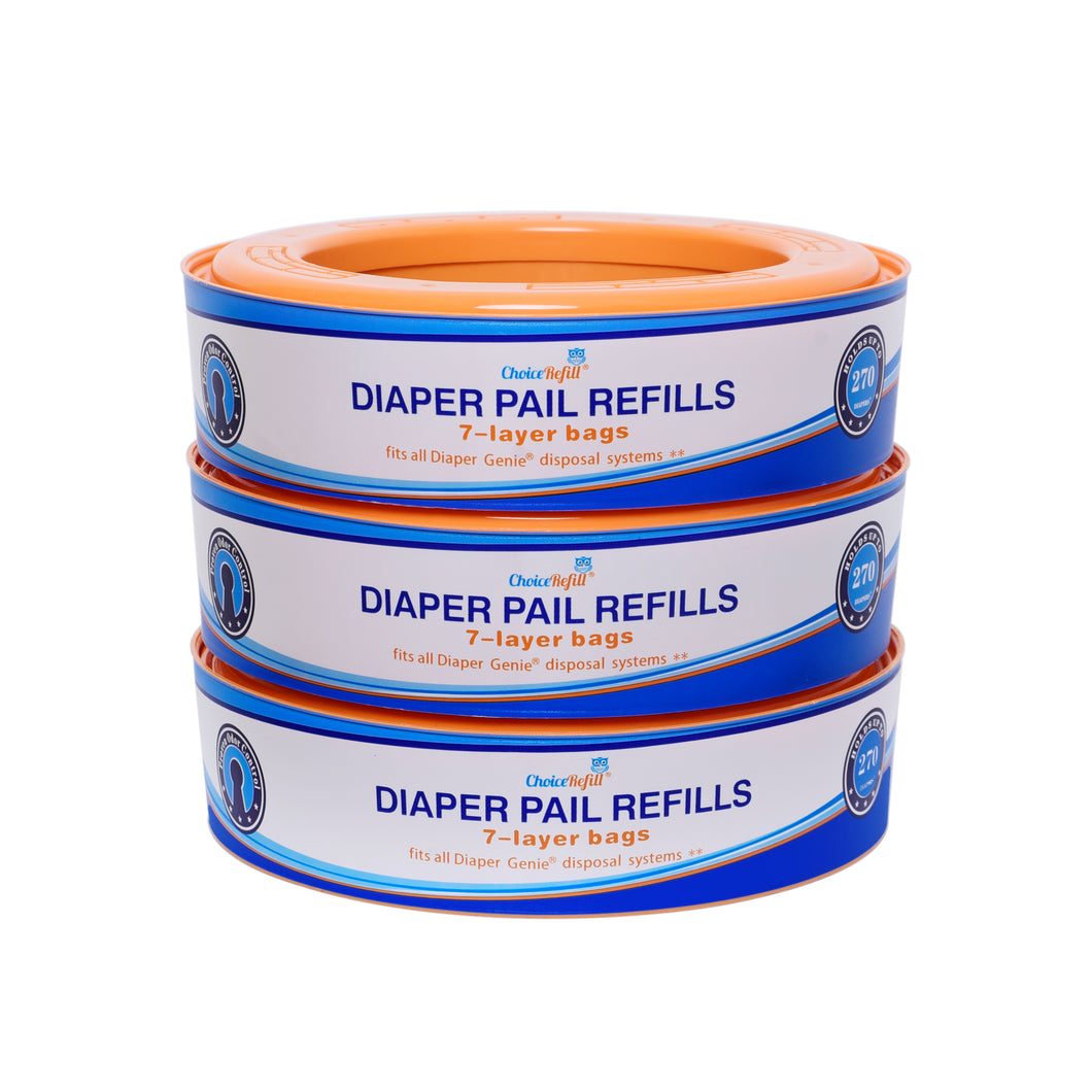 ChoiceRefill Compatible with Diaper Genie Pails, 3-Pack, 810 count